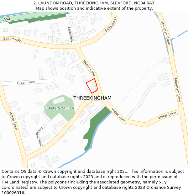 2, LAUNDON ROAD, THREEKINGHAM, SLEAFORD, NG34 0AX: Location map and indicative extent of plot