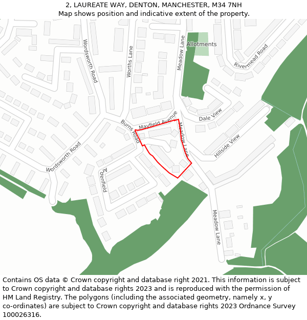 2, LAUREATE WAY, DENTON, MANCHESTER, M34 7NH: Location map and indicative extent of plot