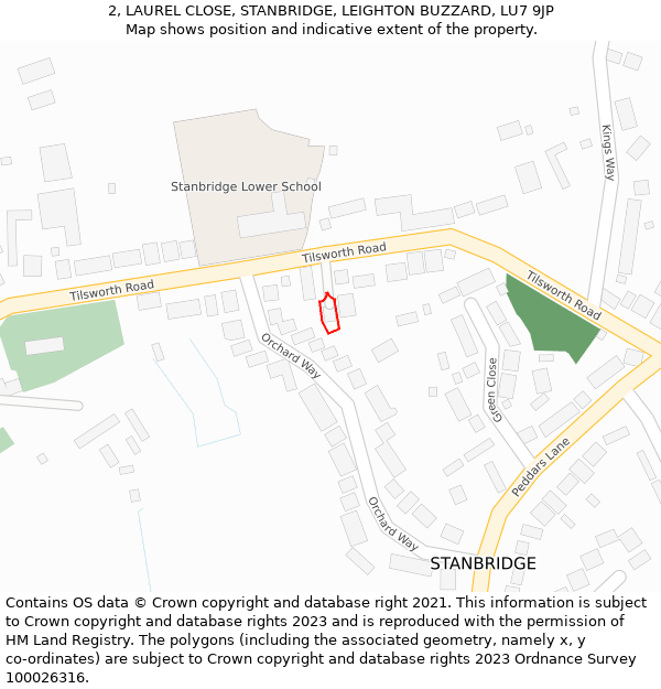 2, LAUREL CLOSE, STANBRIDGE, LEIGHTON BUZZARD, LU7 9JP: Location map and indicative extent of plot