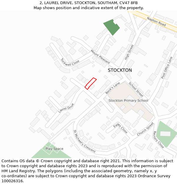 2, LAUREL DRIVE, STOCKTON, SOUTHAM, CV47 8FB: Location map and indicative extent of plot