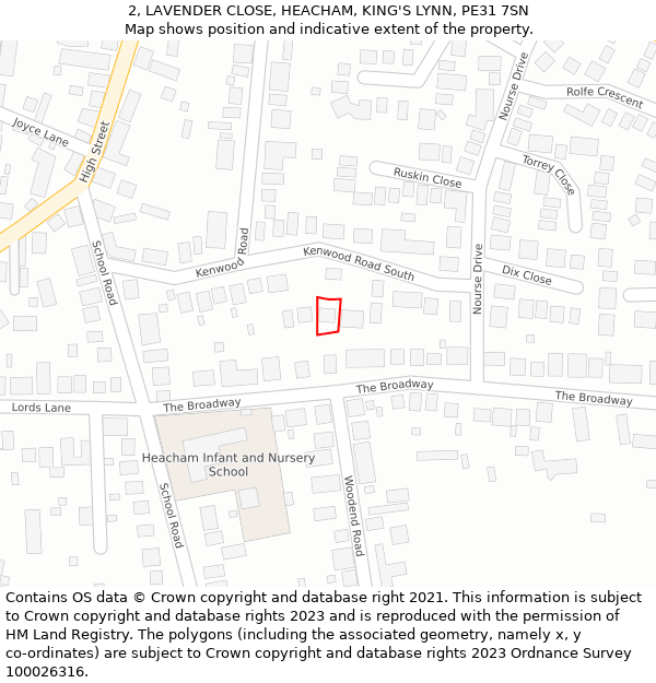2, LAVENDER CLOSE, HEACHAM, KING'S LYNN, PE31 7SN: Location map and indicative extent of plot