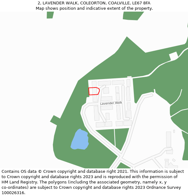 2, LAVENDER WALK, COLEORTON, COALVILLE, LE67 8FA: Location map and indicative extent of plot