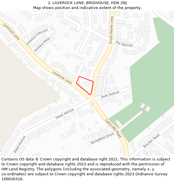 2, LAVEROCK LANE, BRIGHOUSE, HD6 2NJ: Location map and indicative extent of plot