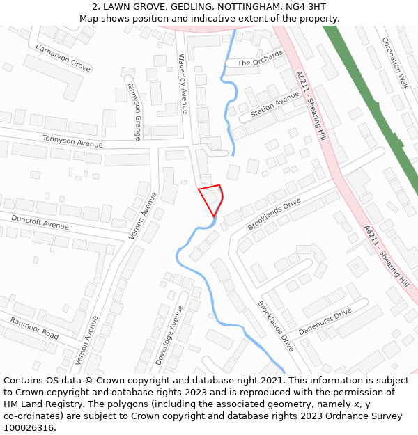 2, LAWN GROVE, GEDLING, NOTTINGHAM, NG4 3HT: Location map and indicative extent of plot