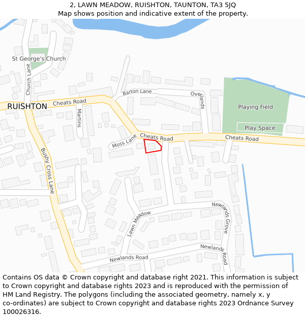 2, LAWN MEADOW, RUISHTON, TAUNTON, TA3 5JQ: Location map and indicative extent of plot