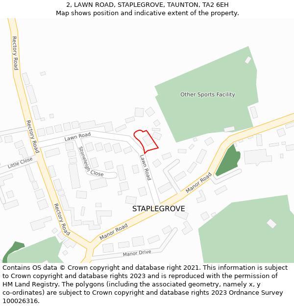 2, LAWN ROAD, STAPLEGROVE, TAUNTON, TA2 6EH: Location map and indicative extent of plot