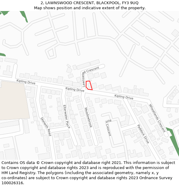 2, LAWNSWOOD CRESCENT, BLACKPOOL, FY3 9UQ: Location map and indicative extent of plot