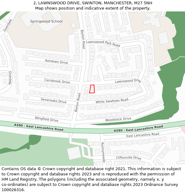 2, LAWNSWOOD DRIVE, SWINTON, MANCHESTER, M27 5NH: Location map and indicative extent of plot