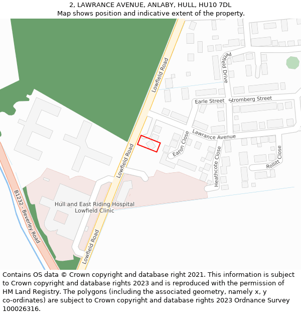 2, LAWRANCE AVENUE, ANLABY, HULL, HU10 7DL: Location map and indicative extent of plot