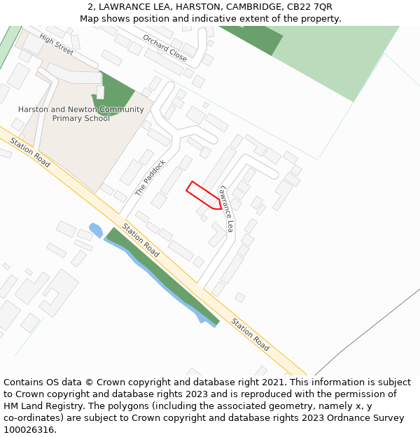 2, LAWRANCE LEA, HARSTON, CAMBRIDGE, CB22 7QR: Location map and indicative extent of plot
