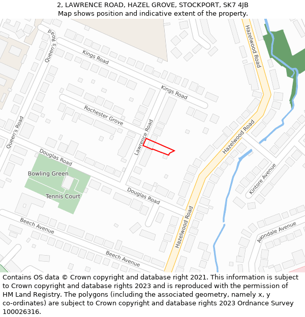 2, LAWRENCE ROAD, HAZEL GROVE, STOCKPORT, SK7 4JB: Location map and indicative extent of plot