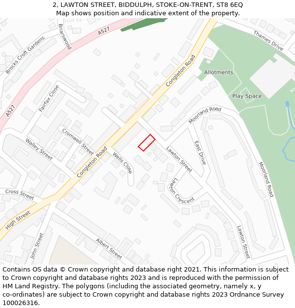 2, LAWTON STREET, BIDDULPH, STOKE-ON-TRENT, ST8 6EQ: Location map and indicative extent of plot