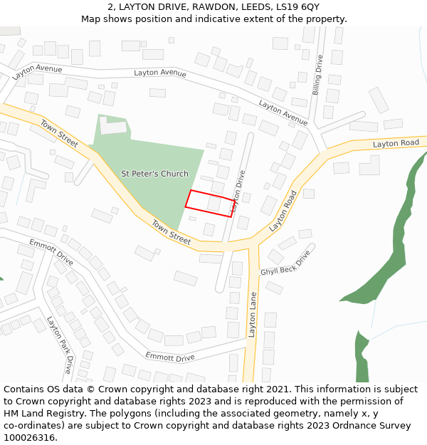 2, LAYTON DRIVE, RAWDON, LEEDS, LS19 6QY: Location map and indicative extent of plot