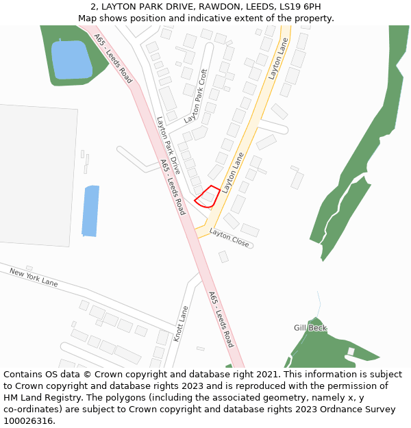 2, LAYTON PARK DRIVE, RAWDON, LEEDS, LS19 6PH: Location map and indicative extent of plot