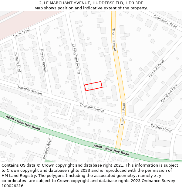 2, LE MARCHANT AVENUE, HUDDERSFIELD, HD3 3DF: Location map and indicative extent of plot