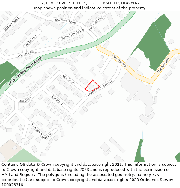 2, LEA DRIVE, SHEPLEY, HUDDERSFIELD, HD8 8HA: Location map and indicative extent of plot