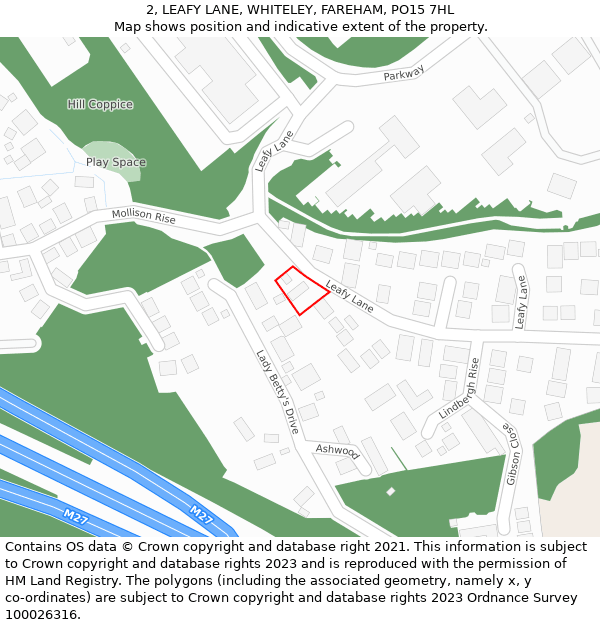 2, LEAFY LANE, WHITELEY, FAREHAM, PO15 7HL: Location map and indicative extent of plot