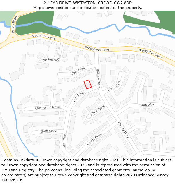 2, LEAR DRIVE, WISTASTON, CREWE, CW2 8DP: Location map and indicative extent of plot