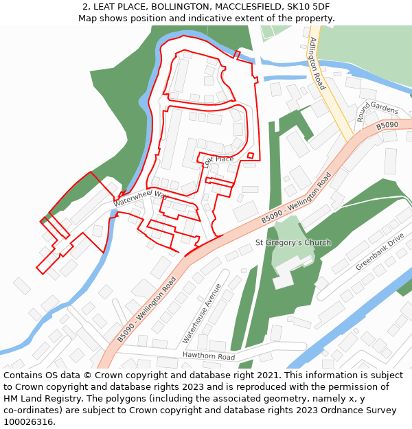 2, LEAT PLACE, BOLLINGTON, MACCLESFIELD, SK10 5DF: Location map and indicative extent of plot