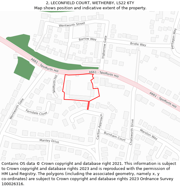 2, LECONFIELD COURT, WETHERBY, LS22 6TY: Location map and indicative extent of plot