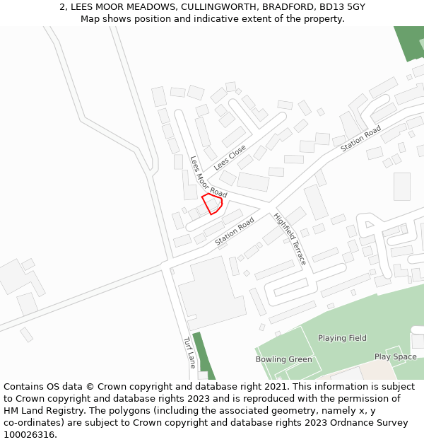 2, LEES MOOR MEADOWS, CULLINGWORTH, BRADFORD, BD13 5GY: Location map and indicative extent of plot