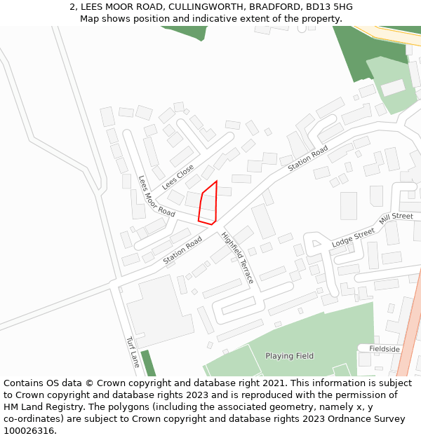 2, LEES MOOR ROAD, CULLINGWORTH, BRADFORD, BD13 5HG: Location map and indicative extent of plot