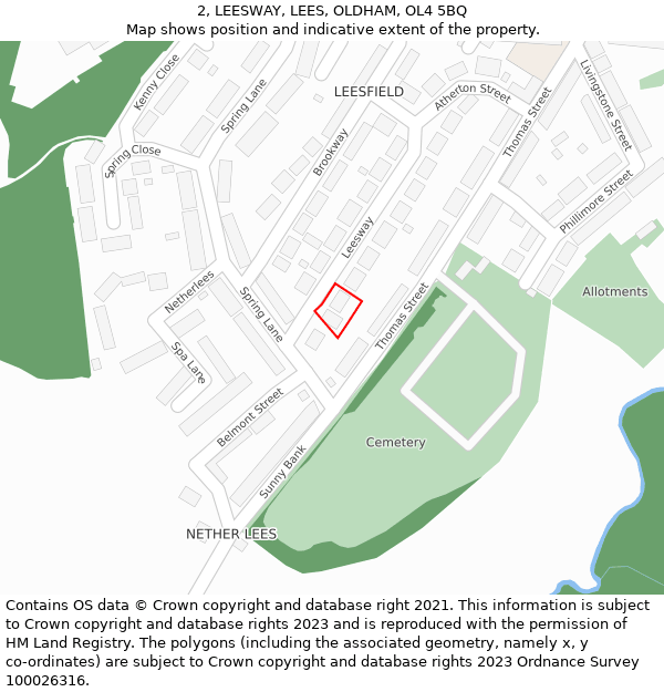 2, LEESWAY, LEES, OLDHAM, OL4 5BQ: Location map and indicative extent of plot