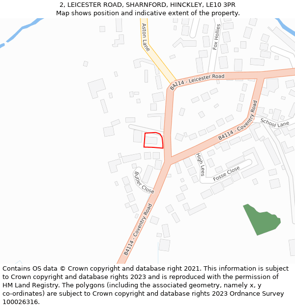 2, LEICESTER ROAD, SHARNFORD, HINCKLEY, LE10 3PR: Location map and indicative extent of plot