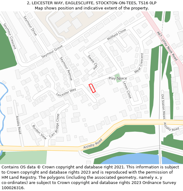 2, LEICESTER WAY, EAGLESCLIFFE, STOCKTON-ON-TEES, TS16 0LP: Location map and indicative extent of plot