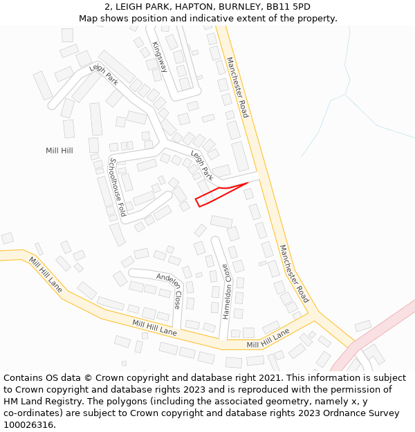 2, LEIGH PARK, HAPTON, BURNLEY, BB11 5PD: Location map and indicative extent of plot