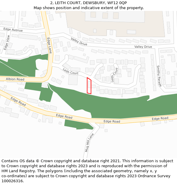 2, LEITH COURT, DEWSBURY, WF12 0QP: Location map and indicative extent of plot