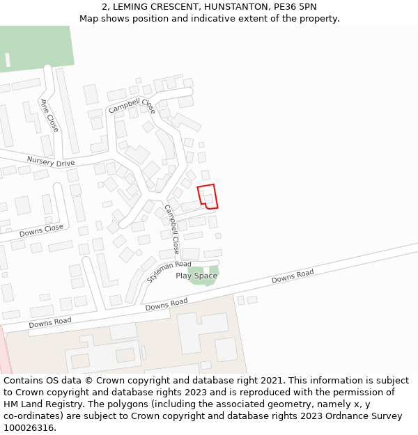 2, LEMING CRESCENT, HUNSTANTON, PE36 5PN: Location map and indicative extent of plot