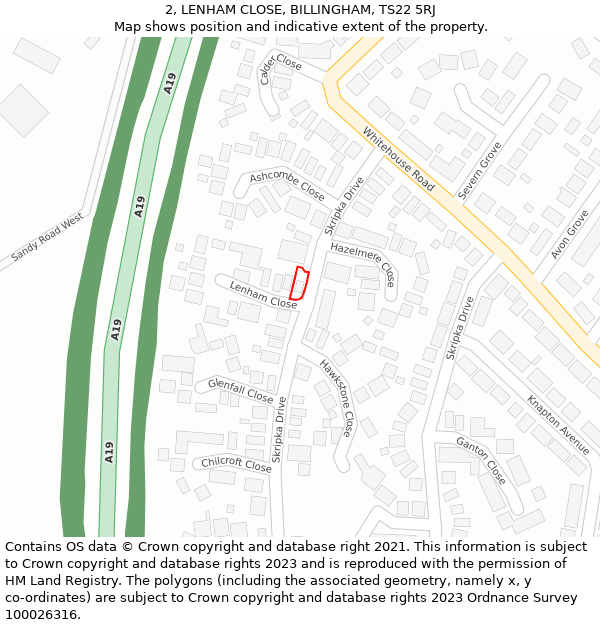 2, LENHAM CLOSE, BILLINGHAM, TS22 5RJ: Location map and indicative extent of plot