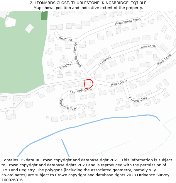 2, LEONARDS CLOSE, THURLESTONE, KINGSBRIDGE, TQ7 3LE: Location map and indicative extent of plot