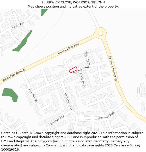 2, LERWICK CLOSE, WORKSOP, S81 7NH: Location map and indicative extent of plot