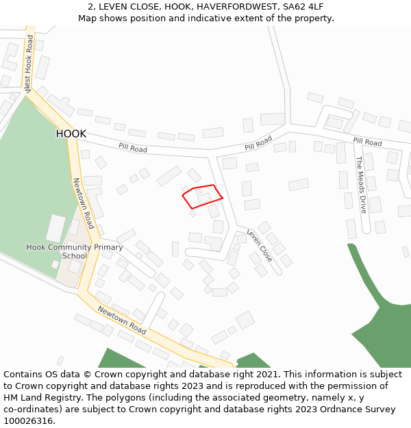 2, LEVEN CLOSE, HOOK, HAVERFORDWEST, SA62 4LF: Location map and indicative extent of plot