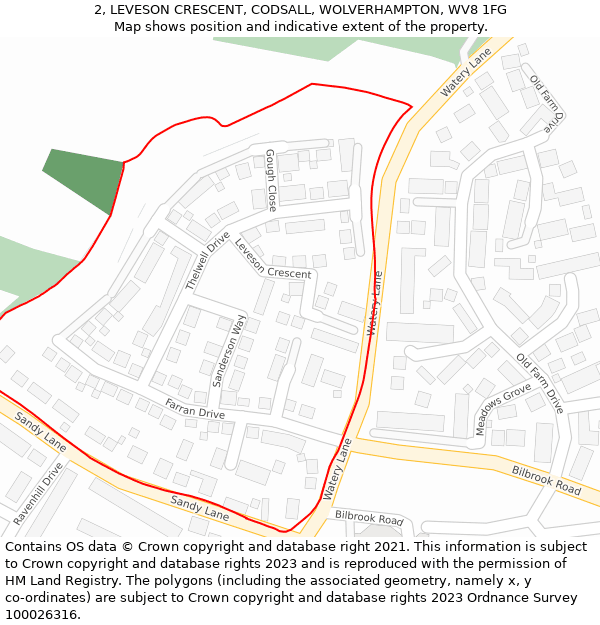 2, LEVESON CRESCENT, CODSALL, WOLVERHAMPTON, WV8 1FG: Location map and indicative extent of plot