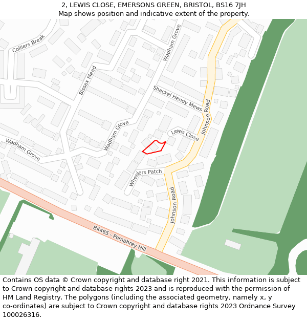 2, LEWIS CLOSE, EMERSONS GREEN, BRISTOL, BS16 7JH: Location map and indicative extent of plot