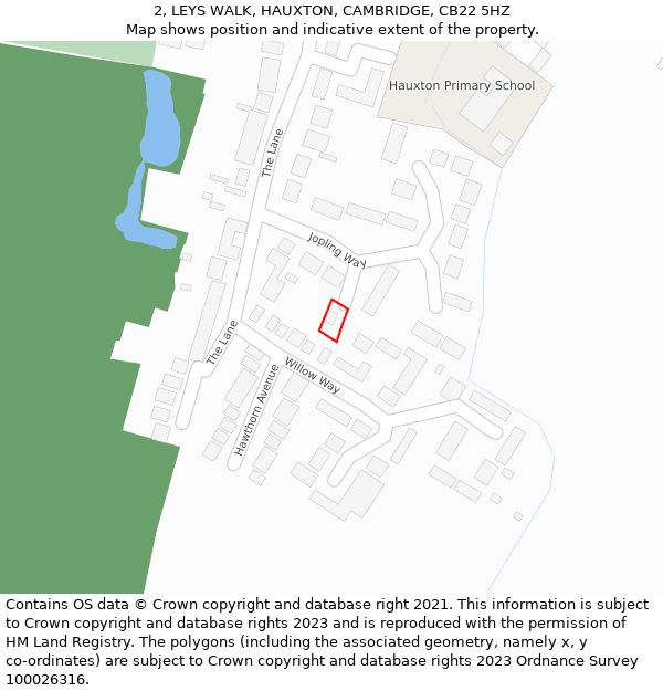 2, LEYS WALK, HAUXTON, CAMBRIDGE, CB22 5HZ: Location map and indicative extent of plot