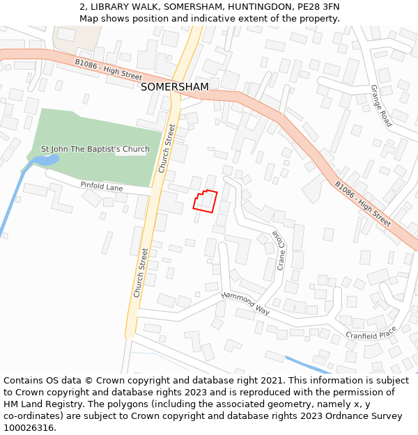 2, LIBRARY WALK, SOMERSHAM, HUNTINGDON, PE28 3FN: Location map and indicative extent of plot