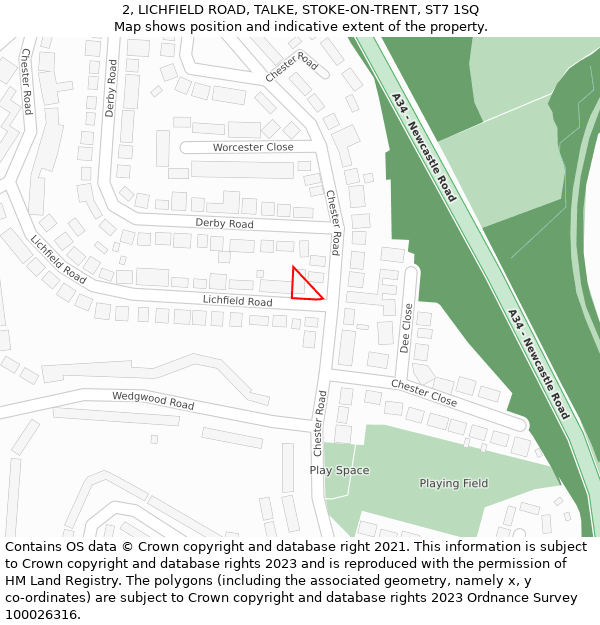 2, LICHFIELD ROAD, TALKE, STOKE-ON-TRENT, ST7 1SQ: Location map and indicative extent of plot