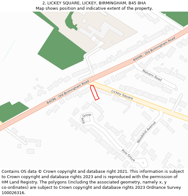 2, LICKEY SQUARE, LICKEY, BIRMINGHAM, B45 8HA: Location map and indicative extent of plot