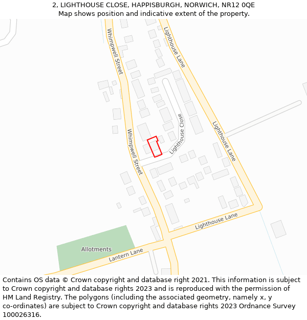 2, LIGHTHOUSE CLOSE, HAPPISBURGH, NORWICH, NR12 0QE: Location map and indicative extent of plot