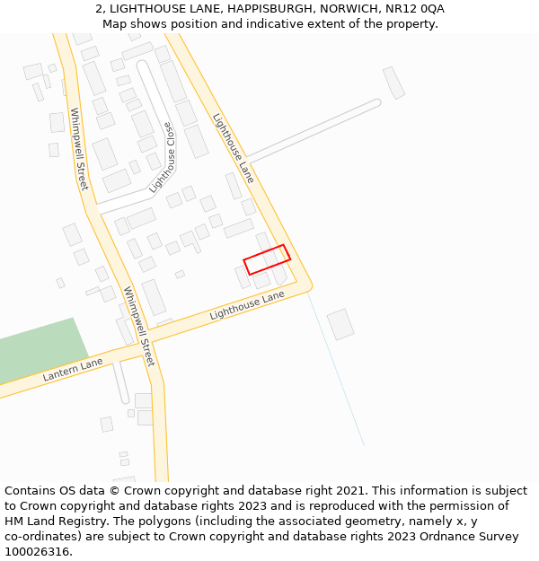 2, LIGHTHOUSE LANE, HAPPISBURGH, NORWICH, NR12 0QA: Location map and indicative extent of plot