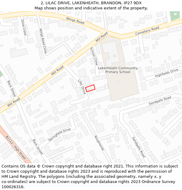 2, LILAC DRIVE, LAKENHEATH, BRANDON, IP27 9DX: Location map and indicative extent of plot