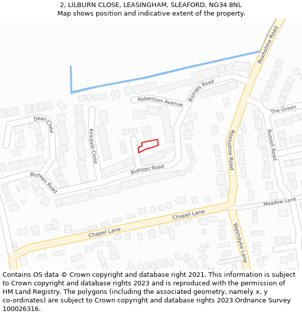 2, LILBURN CLOSE, LEASINGHAM, SLEAFORD, NG34 8NL: Location map and indicative extent of plot