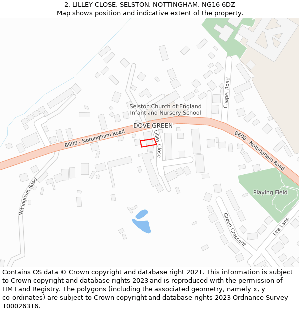 2, LILLEY CLOSE, SELSTON, NOTTINGHAM, NG16 6DZ: Location map and indicative extent of plot