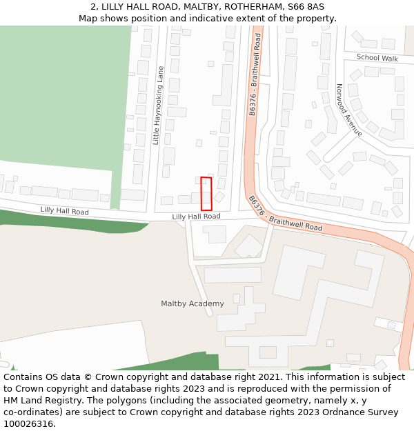 2, LILLY HALL ROAD, MALTBY, ROTHERHAM, S66 8AS: Location map and indicative extent of plot