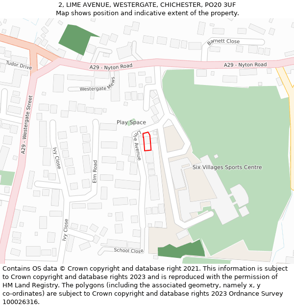 2, LIME AVENUE, WESTERGATE, CHICHESTER, PO20 3UF: Location map and indicative extent of plot