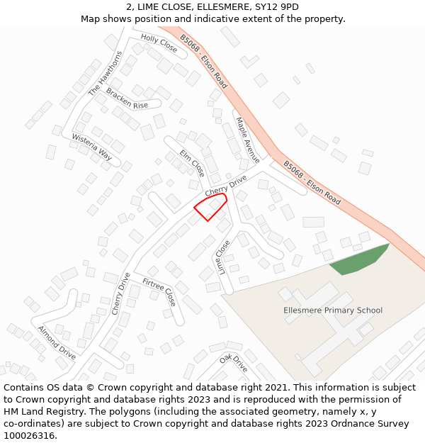2, LIME CLOSE, ELLESMERE, SY12 9PD: Location map and indicative extent of plot
